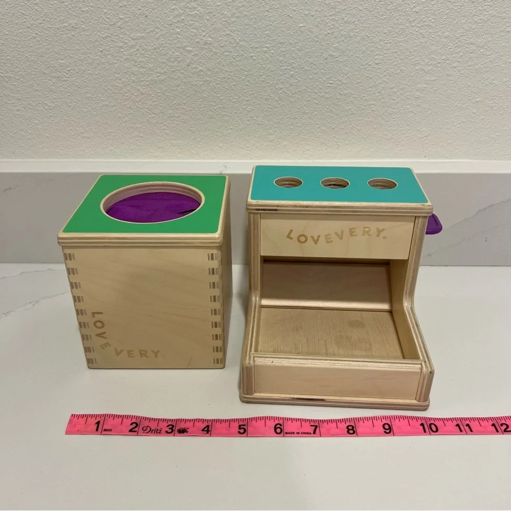 Lovevery Wooden Peg Drop & Magic Tissue Box Montessori Baby Toys – Preowned Set